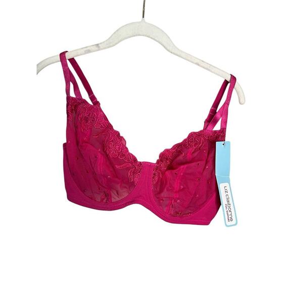 Liz Claiborne Full Support Underwire Bra Lace Embroidered Red Womens Sz 36DD NEW - Picture 1 of 4